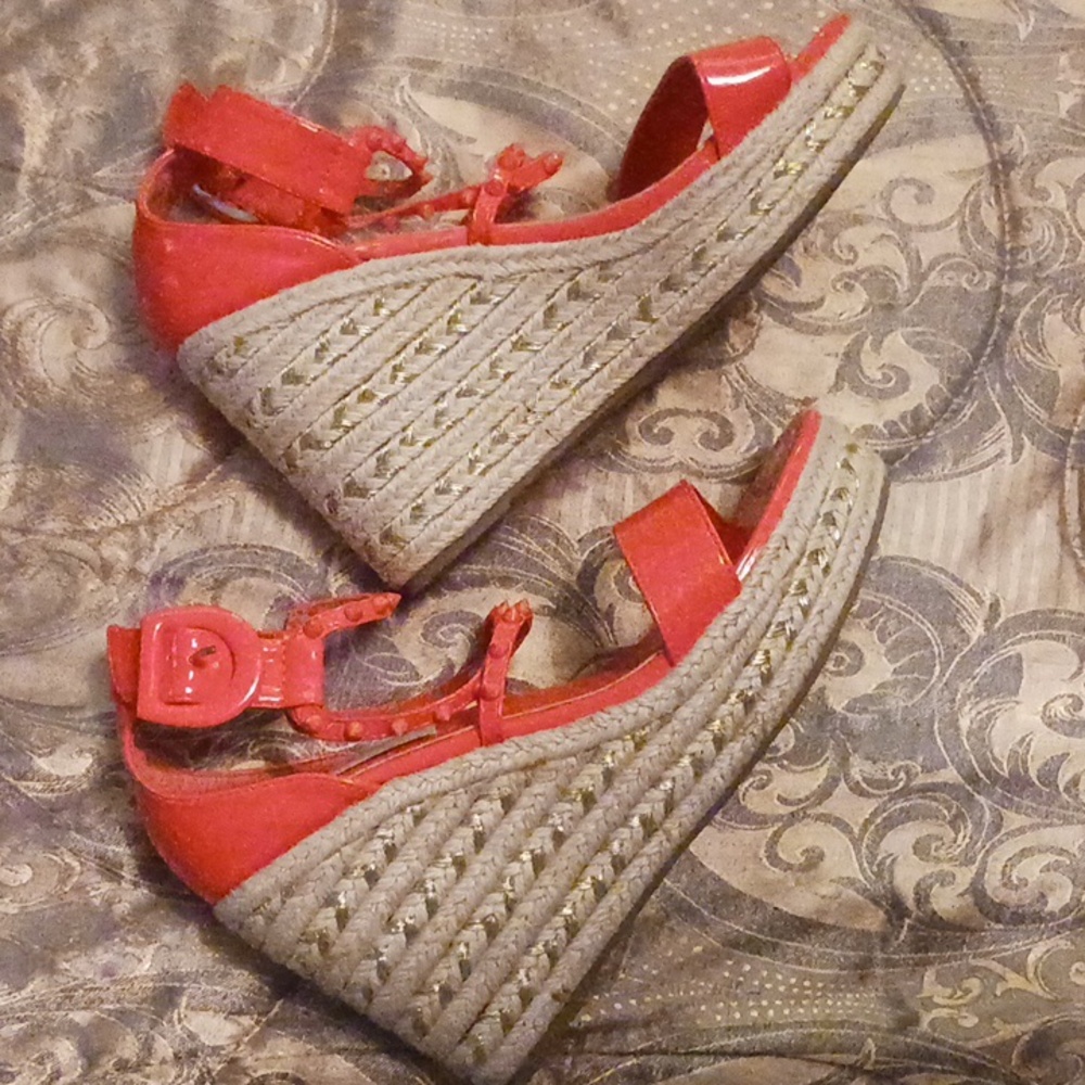 Camel Threads Orange Wedge Sandles 11 - Picture 3 of 9